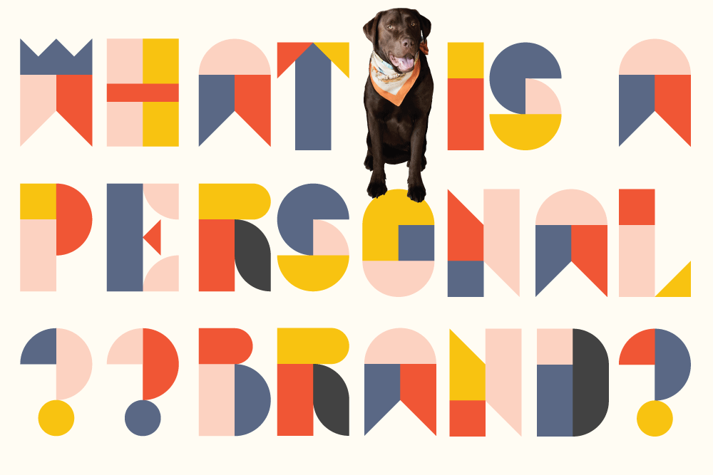 What is a personal brand image in coloured font featuring stan the brown labrador