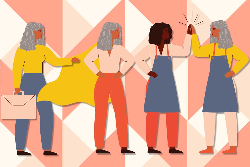 your multiple business skill set makes up your Personal Brand illustration of 4 women doing different things